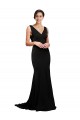 Cheapest V-Neck Full Length Silky Satin Prom Dress with Soft Cowl Neck and Sweep Train UK