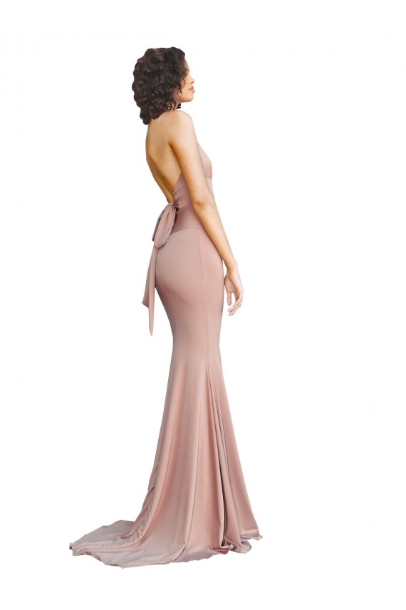 Cheapest Deep V-Neck Mermaid Low Back Long Spandex Prom Dress UK