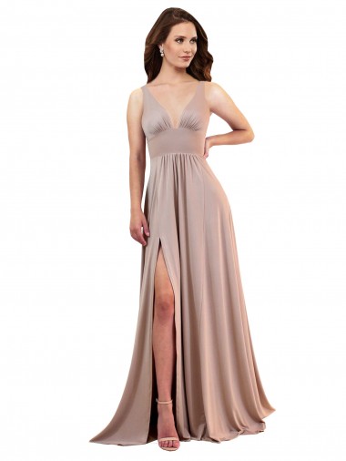 Cheapest Long A-Line Plunge V-Neckline Spandex Prom Dress with Slit UK