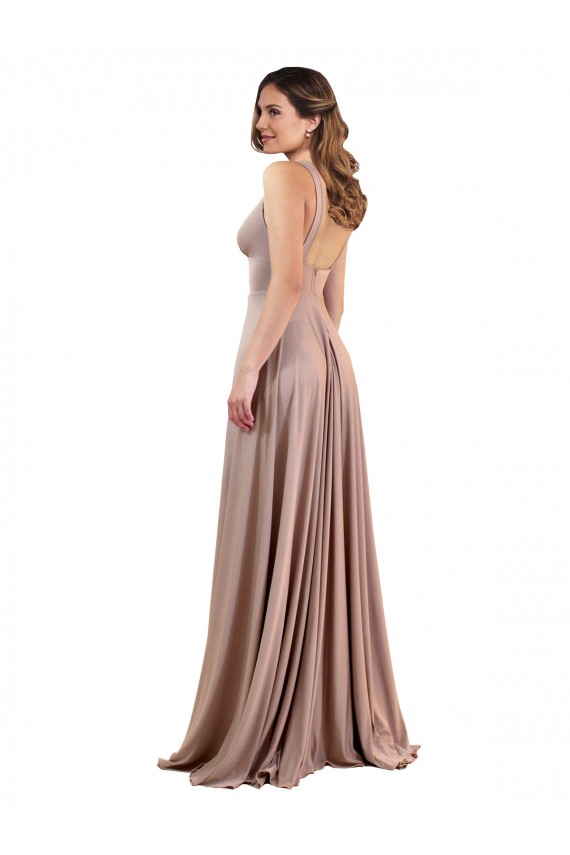 Cheapest Long A-Line Plunge V-Neckline Spandex Prom Dress with Slit UK