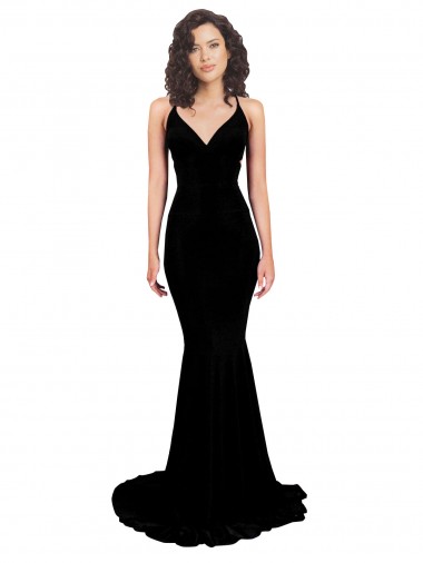 Cheapest Fishtail Shaped V-Neck Open Back Spandex Prom Dress UK