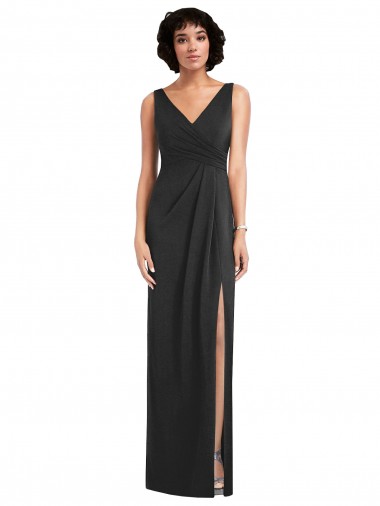 Cheapest Draped Wrap Maxi Spandex Prom Dress with Front Slit UK