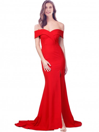 Cheapest Criss Cross Full Length Long Crepe Prom Dress with Side Split UK