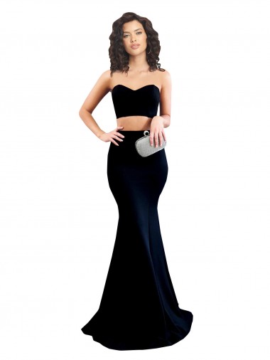 Cheapest Two Piece High Neck Crepe Prom Dress UK