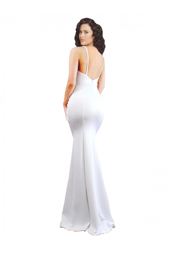 Cheapest Fishtail Shape Spaghetti Straps Open Back Crepe Prom Dress with Ruffles UK