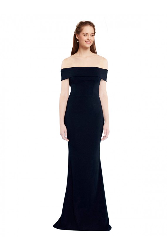 Cheapest Off the Shoulder Fitted Crepe Prom Dress with Back Cut Out UK