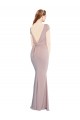 Cheapest Boat Neck Cap Sleeve Crepe Prom Dress with Plunging Tie Back UK