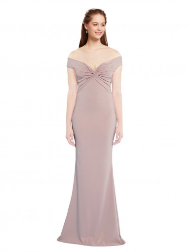 Cheapest Knotted Off the Shoulder Crepe Prom Dress with Cut-Out Back UK