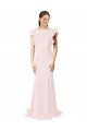 Cheapest Low V-Back Long Mermaid Crepe Prom Dress with Ruffled Sleeves UK