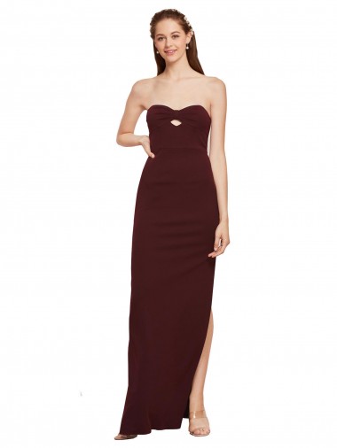 Cheapest Twisted Strapless Keyhole Long Crepe Prom Dress with Slit UK