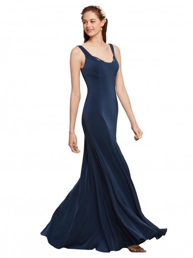 Cheapest Fit and Flare Long Crepe Prom Dress with Round Neck UK