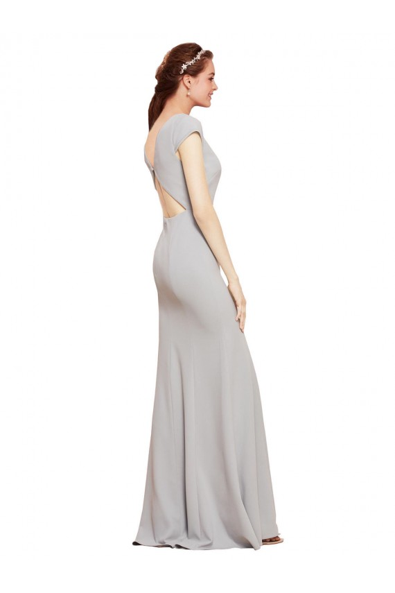 Cheapest Fit and Flare Long Crepe Prom Dress with Tie Open Back UK