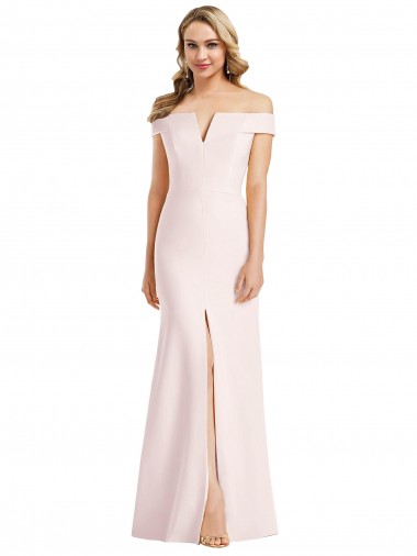 Cheapest Off the Shoulder Notch Trumpet Crepe Prom Dress with Front Slit UK