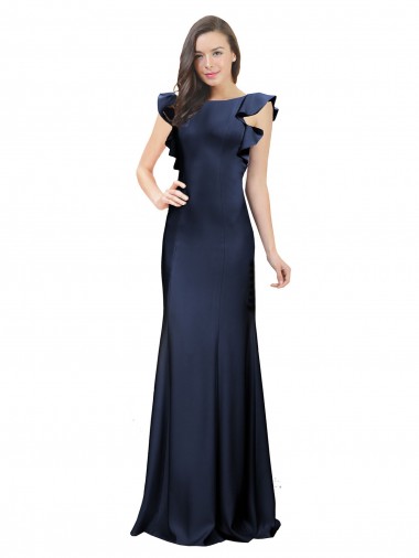 Cheapest Sleeveless Crepe Prom Dress with Cascading Ruffle and Keyhole Back UK