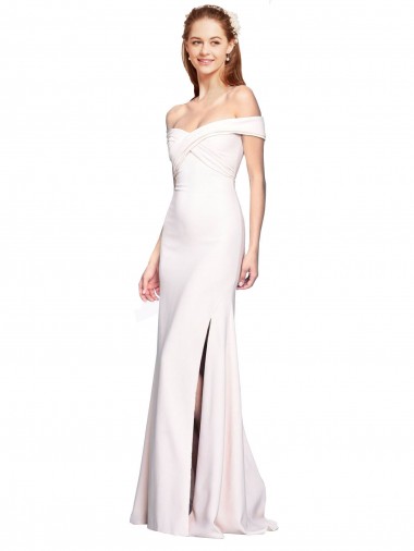 Cheapest Criss Cross Off the Shoulder Crepe Prom Dress with Side Slit UK