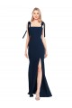 Cheapest Flat Tie Shoulder Crepe Trumpet Prom Dress with Front Slit UK