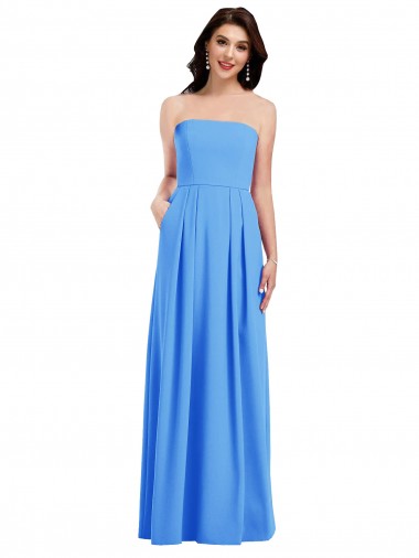 Cheapest Strapless Pleated Skirt Crepe Prom Dress with Pockets UK