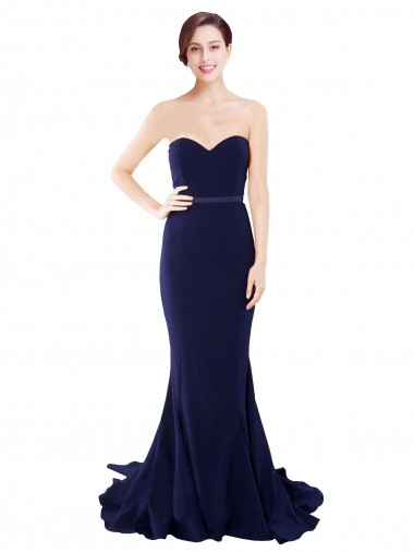 Cheapest Strapless Sweetheart Neckline Crepe Prom Dress with Satin Waistband UK