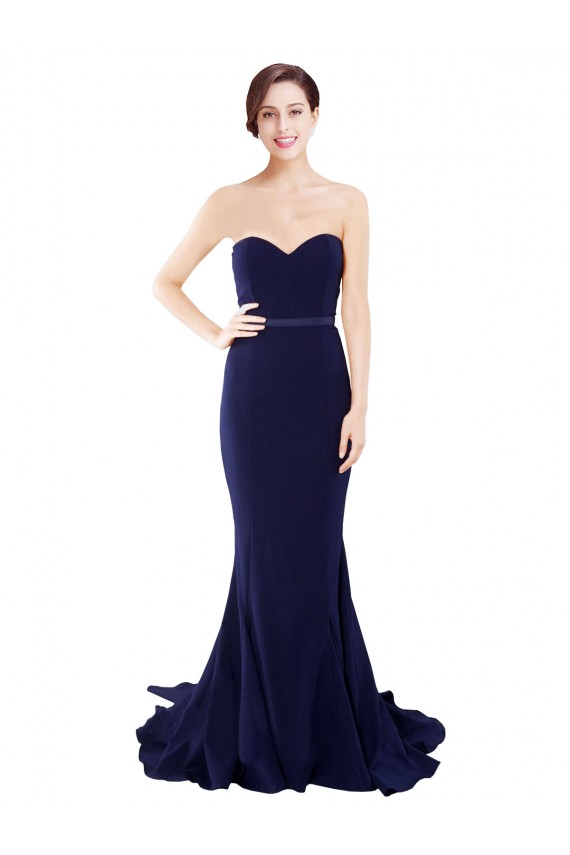 Cheapest Strapless Sweetheart Neckline Crepe Prom Dress with Satin Waistband UK