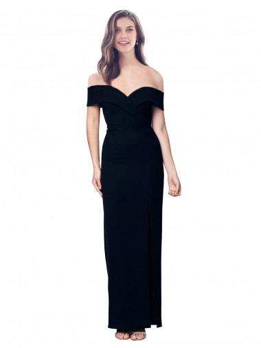 Cheapest Off the Shoulder Long Full Length Crepe Prom Dress with Side Split UK