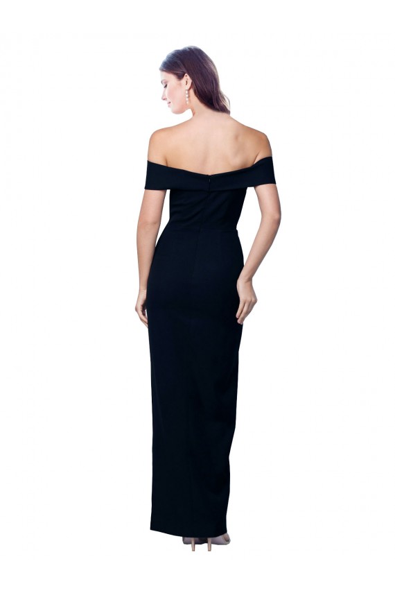 Cheapest Off the Shoulder Long Full Length Crepe Prom Dress with Side Split UK