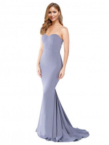 Cheapest Long Strapless Sweetheart Sweep Train Crepe Prom Dress with Low Back UK