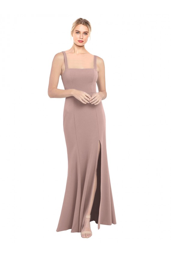 Cheapest Square Neck Fit and Flare Long Stretch Crepe Prom Dress with Side Slit UK