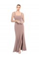 Cheapest Square Neck Fit and Flare Long Stretch Crepe Prom Dress with Side Slit UK