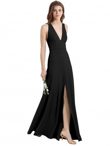 Cheapest Sleek Halter V-Neck Long A-Line Stretch Crepe Prom Dress with Front Slit UK