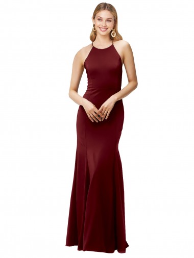 Cheapest Fit and Flare Halter Neckline Stretch Crepe Prom Dress with Strappy Back UK