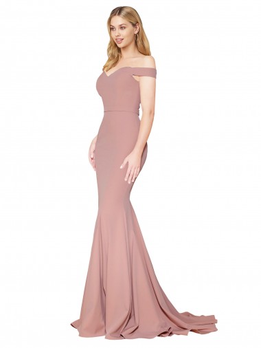 Cheapest Off the Shoulder Sweetheart Long Sweep Train Crepe Prom Dress UK