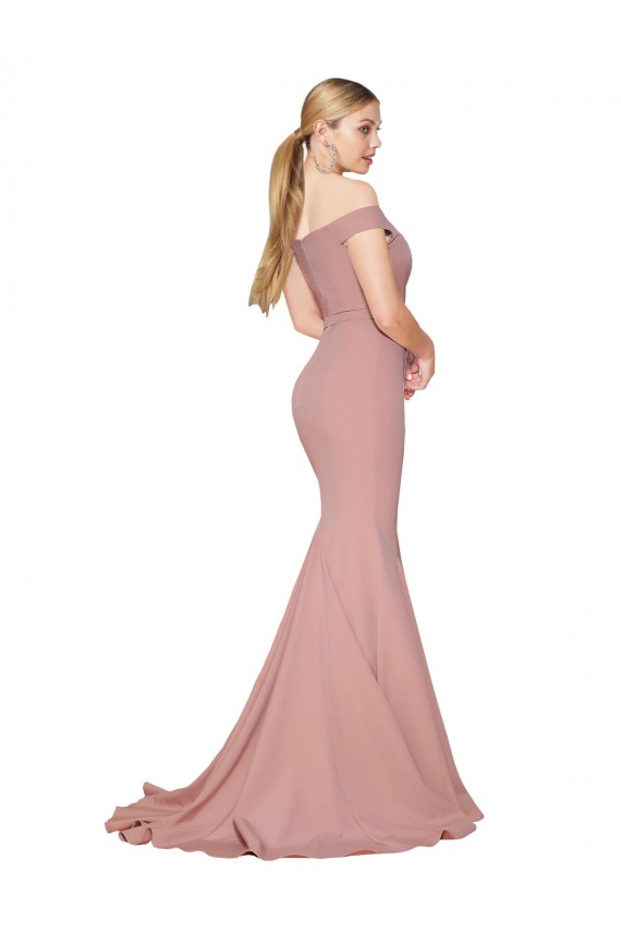 Cheapest Off the Shoulder Sweetheart Long Sweep Train Crepe Prom Dress UK