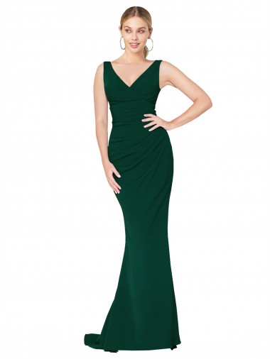 Cheapest V-Neck Floor Length Long Crepe Mermaid Prom Dress UK