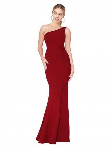 Cheapest One Shoulder Long High Neck Sleeveless Mermaid Crepe Prom Dress UK