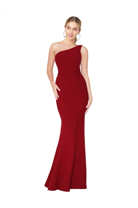 Cheapest One Shoulder Long High Neck Sleeveless Mermaid Crepe Prom Dress UK