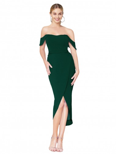 Cheapest Off the Shoulder Short Knee Length Crepe Wrap Cocktail Prom Dress / Homecoming Dress UK