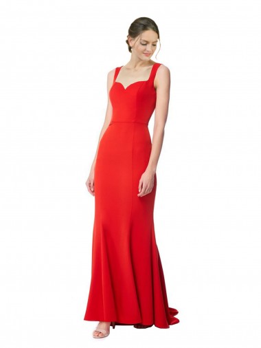 Cheapest Long Chapel Train Fishtail Maxi Crepe Prom Dress with Sweetheart Neckline UK