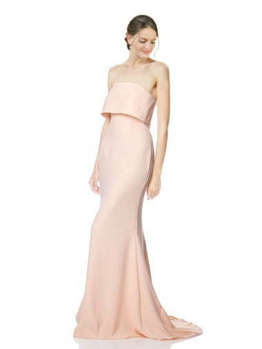 Cheapest High Neck Strapless Long Crepe Maxi Prom Dress with Overlay UK