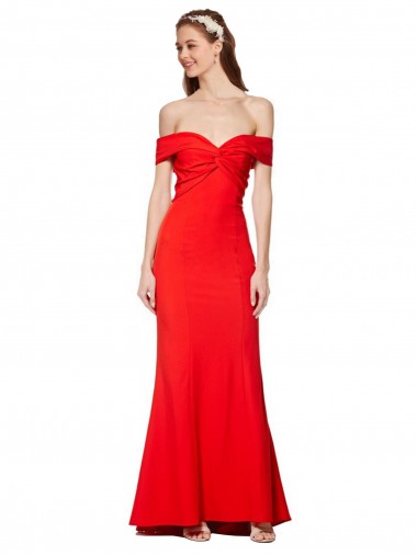 Cheapest Cross Front and Back Bardot Sleeveless Crepe Maxi Prom Dress UK