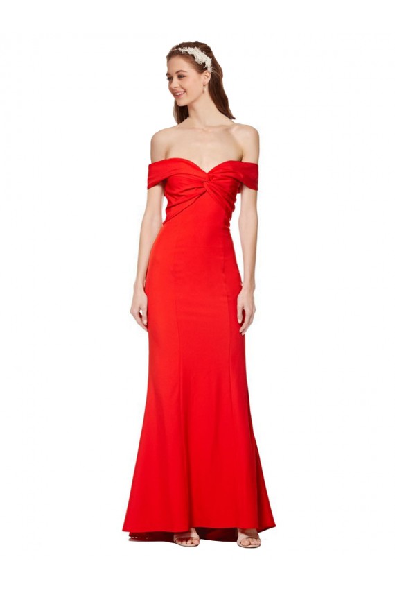 Cheapest Cross Front and Back Bardot Sleeveless Crepe Maxi Prom Dress UK