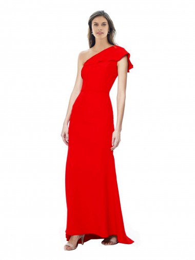 Cheapest High Neck Ruffle Frill One Shoulder Maxi Crepe Prom Dress UK