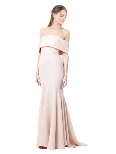 Cheapest Mermaid Bardot Maxi Crepe Bridesmiad Dress with Fishtail Train UK