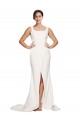 Cheapest Square Neck Long Sheath Sweep Train Crepe Prom Dress  UK