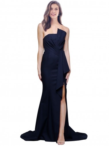 Cheapest Long Strapless Sweep Train Low Back Crepe Prom Dress UK