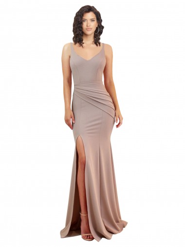 Cheapest Fishtail Shape V-Neck Crepe Prom Dress with Slit UK