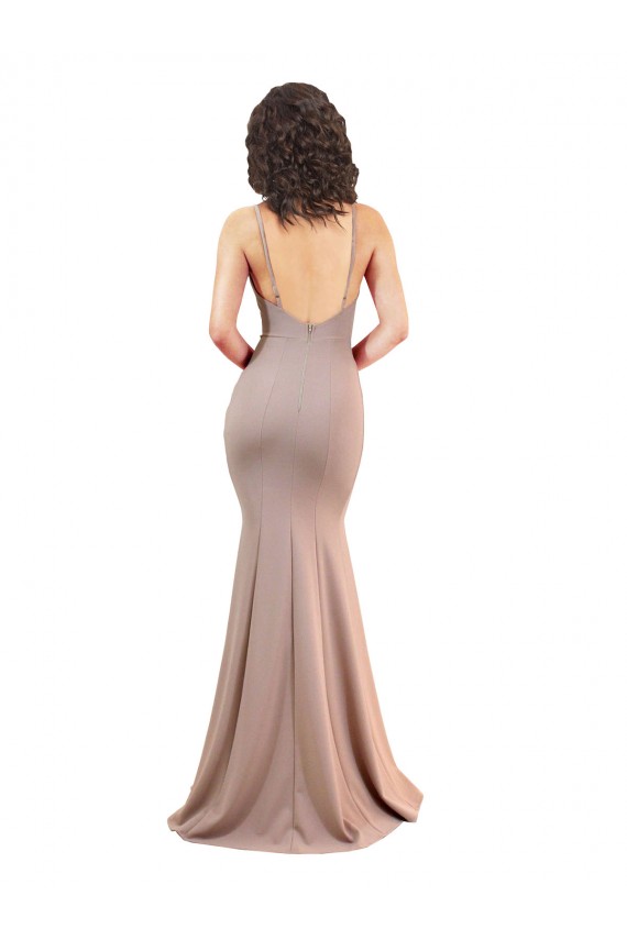 Cheapest Fishtail Shape V-Neck Crepe Prom Dress with Slit UK