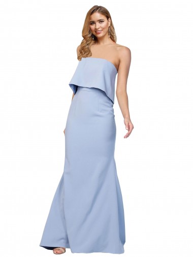 Cheapest Strapless Full Length Crepe Prom Dress with Bodice Overlay UK