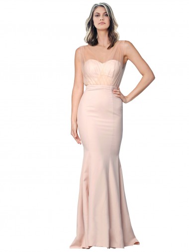 Cheapest Full Length Sweetheart Crepe Prom Dress with Tulle Overlay UK