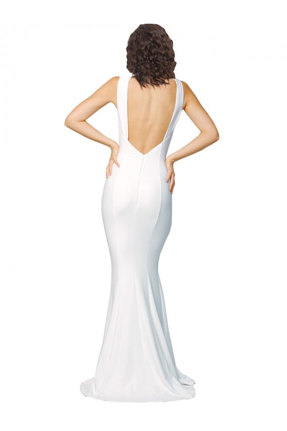 Cheapest High Neck Low V-Back Long Crepe Prom Dress UK