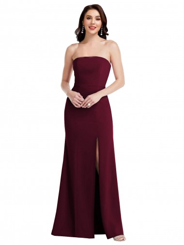 Cheapest Strapless Crepe Maxi Prom Dress with Front Slit UK